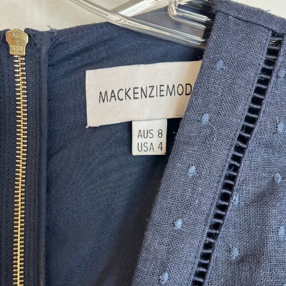 "Clearance" Mackenzie Mode Mariposa Navy Swiss Dot Ramie Ruffled Mini Dress Sz 4 - Picture 11 of 12